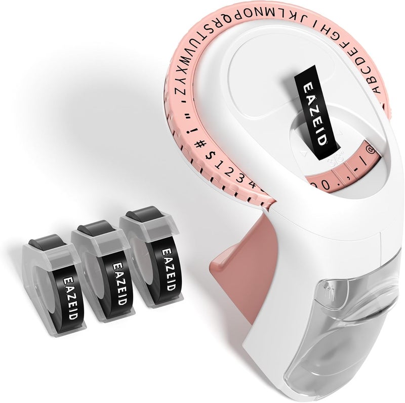 EazeID Pink Embossing Label Maker Manual, Handheld Embossed Label Maker with 3 Black Tapes 3/8Inch, Vintage Retro Embosser Labeler for DIY Scrapbooking, Kids Teachers Practical Gift, Home & Office Use - Image 1